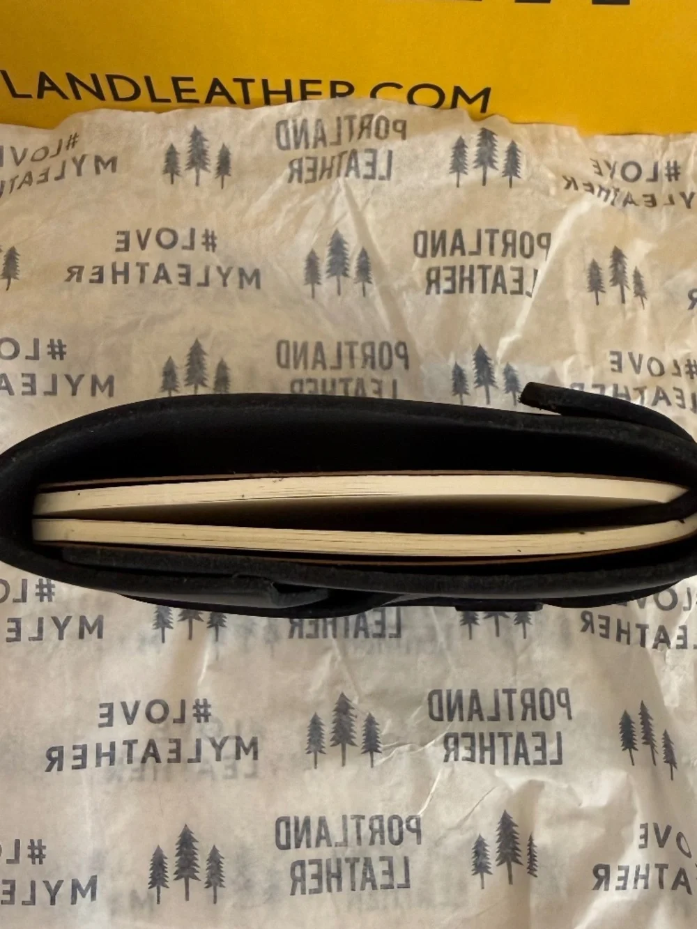 NWT Portland Leather Goods PLG Small Leather Wrap Journal in Smooth Black